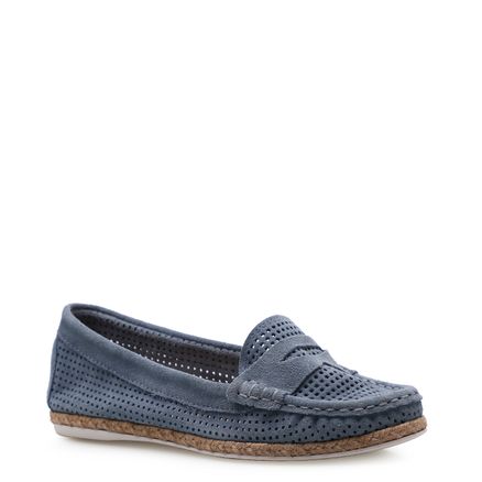 Mocassim Feminino Lasercut - Camurça Azul