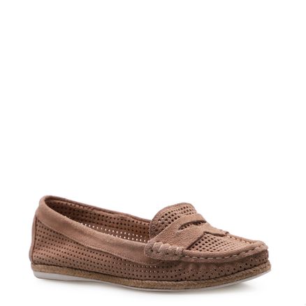 Mocassim Feminino Lasercut - Camurça Bege