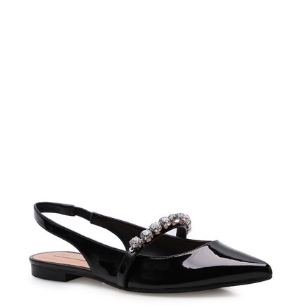 Sapatilha Slingback Strass - Verniz Preto