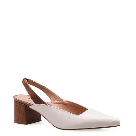 Scarpin Slingback Wood - Couro Fly Off White