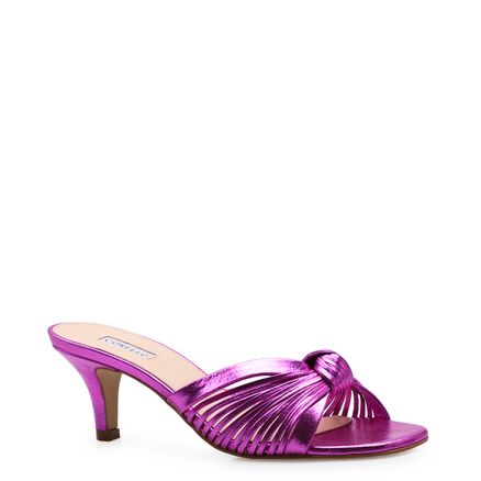 Mule Cristal - Couro Metalico Rosa