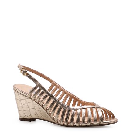 Peep Toe Strappy - Couro Croco Dourado