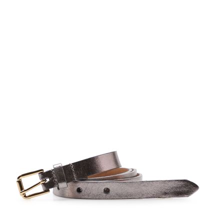 Cinto Feminino Fino Couro - Metalizado Prata