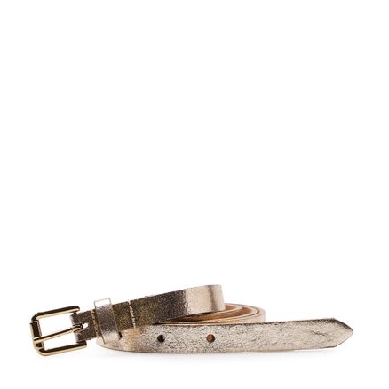 Cinto Feminino Fino Couro - Metalizado Dourado