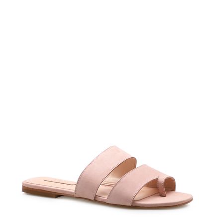 Rasteirinha Tiras - Couro Nobuck Rosa