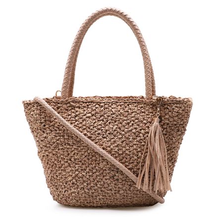 Bolsa Sacola Tricô - Couro Bege