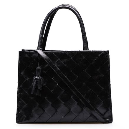 Bolsa Tote Tressê - Couro Cristal Preto
