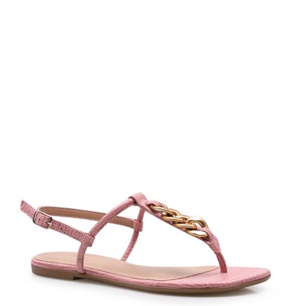 Rasteirinha Chain - Couro Lezard Rosa