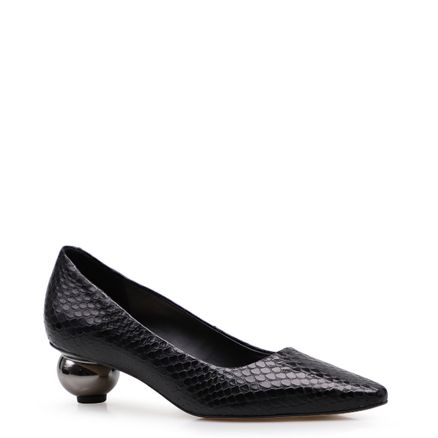Scarpin Art Deco - Couro Python Preto