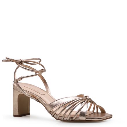 Sandália Feminina Strappy - Couro Metálico Dourado