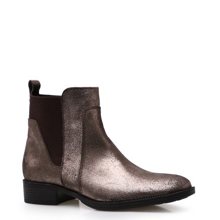 Bota Feminina Chelsea Bright - Couro Camurça Metálico Ouro Velho