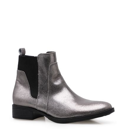 Bota Feminina Chelsea Bright - Couro Camurça Metálico Prata Velho