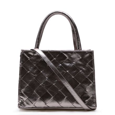 Bolsa Mini Tote Tressê - Couro Cristal Prata Velho