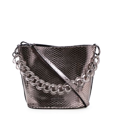 Bolsa De Ombro Feminina Kiarah - Couro Python Prata Velho