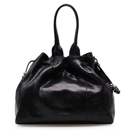 Bolsa Sacola Feminina Giulia - Couro Metálico Python Preto