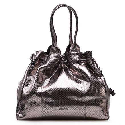 Bolsa Sacola Feminina Giulia - Couro Metálico Python Prata