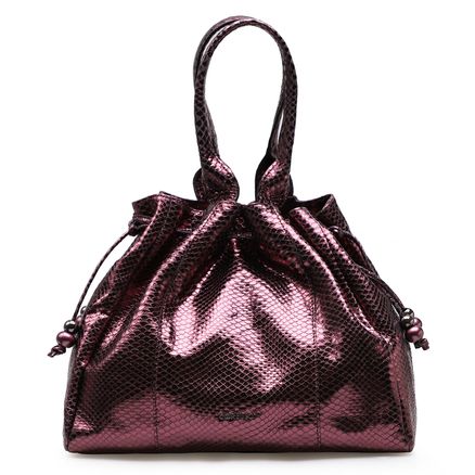 Bolsa Sacola Feminina Giulia - Couro Metálico Python Vinho