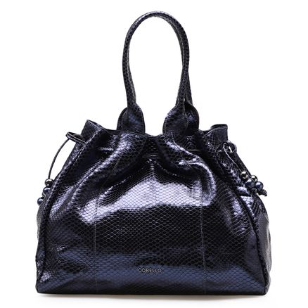 Bolsa Sacola Feminina Giulia - Couro Metálico Python Azul