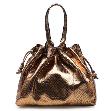 Bolsa Sacola Feminina Giulia - Couro Metálico Python Bronze