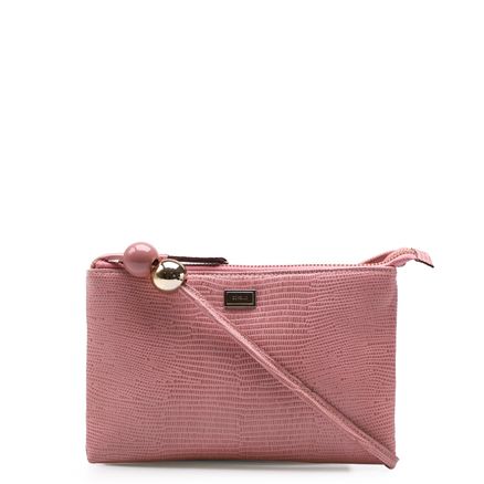 Bolsa Transversal Feminina Millena - Couro Mini Lezard Rosa