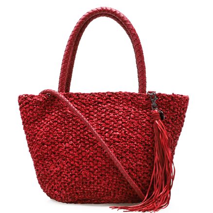 Bolsa Sacola Tricô - Couro Vermelho