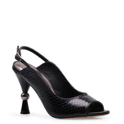 Peep Toe Art Deco - Couro Python Preto