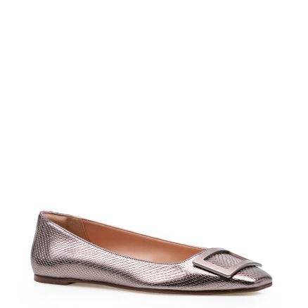 Sapatilha Buckle - Couro Python Prata Velho