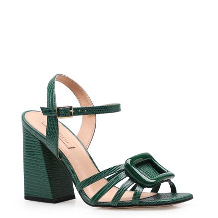 Sandália Feminina Salto Alto - Couro Mini Lezard Verde