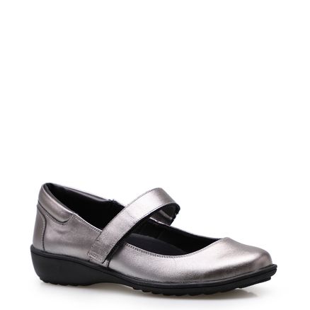 Sapatilha Ballerine Comfort - Couro Metálico Prata Velho