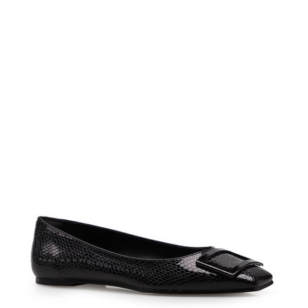 Sapatilha Buckle - Couro Python Preto