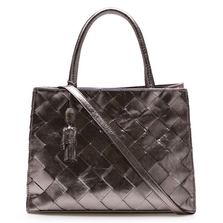Bolsa Tote Tressê - Couro Cristal Prata Velho