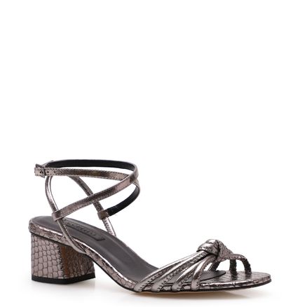 Sandália Feminina Knoted Twist - Couro Python Metálico Prata Velho
