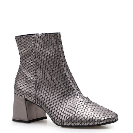 Bota Feminina Square - Couro Python Prata Velho