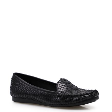 Mocassim Feminino Basic - Couro Python Preto
