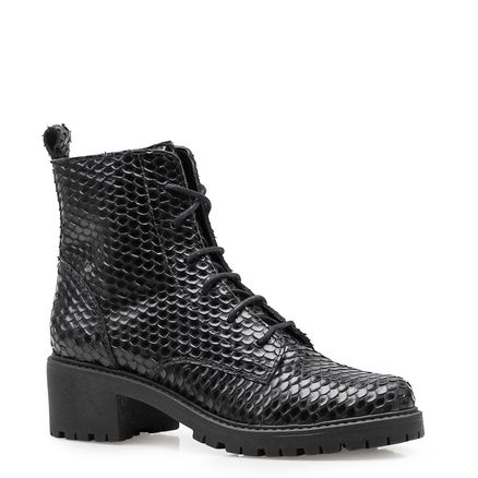 Bota Feminina Combat - Couro Python Preto