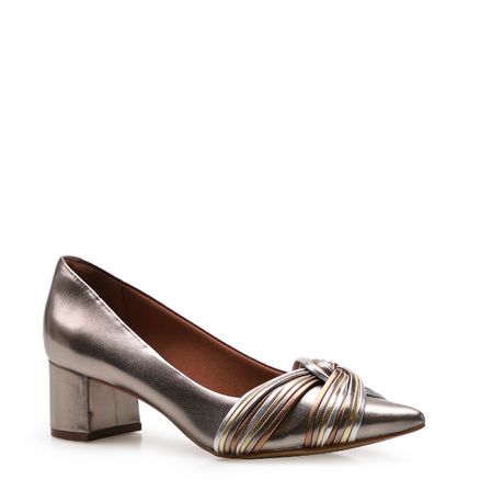 Scarpin Salto Bloco Tiras - Prata Velho