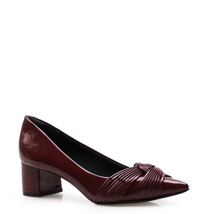 Scarpin Salto Bloco Tiras - Verniz Vinho