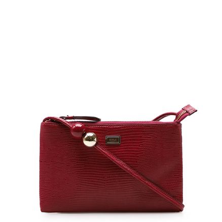 Bolsa Transversal Feminina Millena - Couro Mini Lezard Vermelho