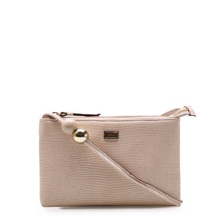 Bolsa Transversal Feminina Millena - Couro Mini Lezard Bege