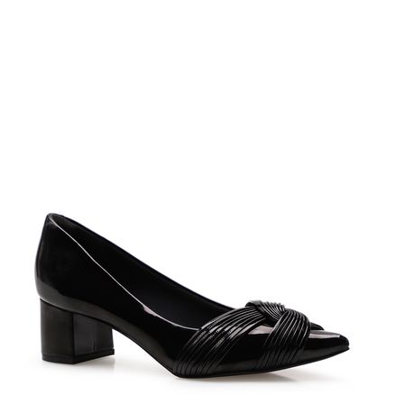 Scarpin Salto Bloco Tiras - Verniz Preto