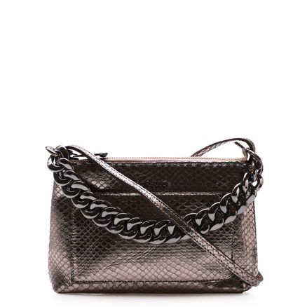 Bolsa Transversal Feminina - Couro Python Prata
