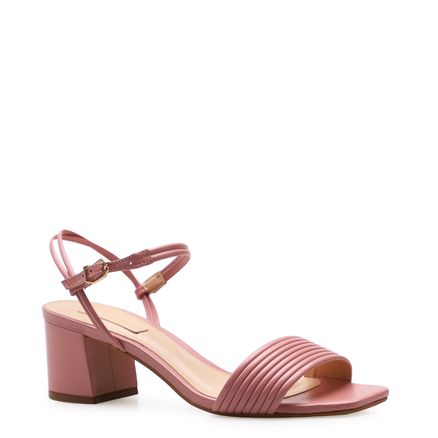 Sandália Feminia Strappy Salto Bloco - Couro Fly Rosa