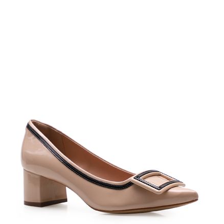 Scarpin Bicolor Verniz Soft - Bege