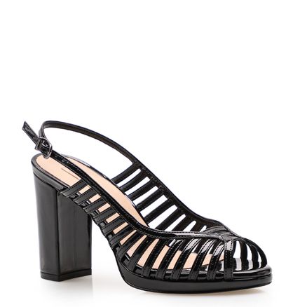 Peep Toe Tiras - Verniz Preto