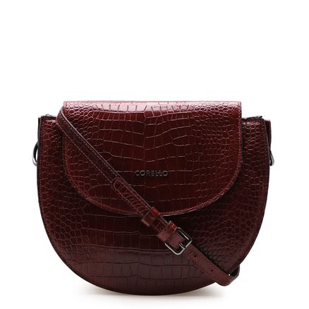 Bolsa Transversal Feminina - Couro Croco Vinho