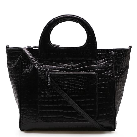 Bolsa Tote Elisa - Couro Croco Preto