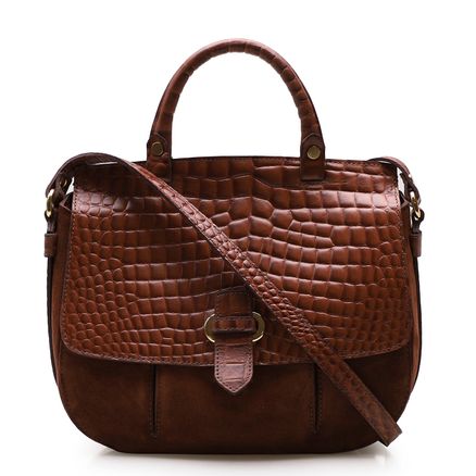 Bolsa Transversal Feminina Melanie - Couro Croco Marrom