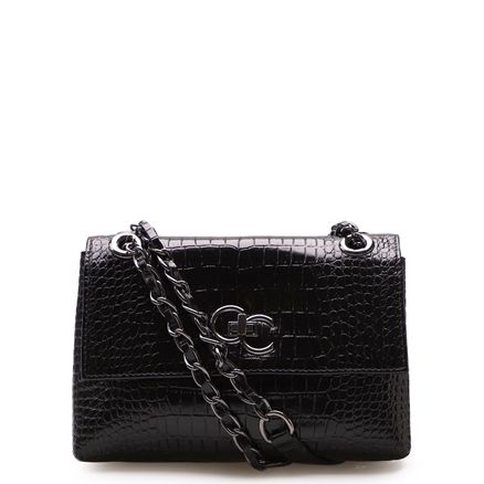 Bolsa De Ombro Feminina Melina - Couro Croco Preto