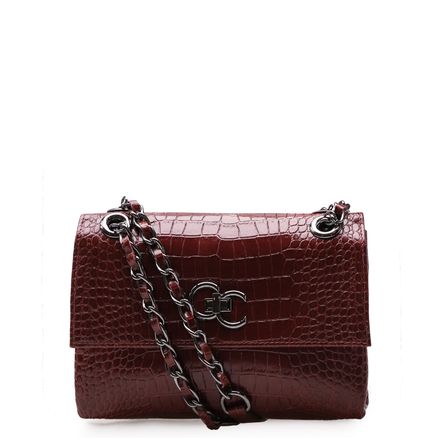 Bolsa De Ombro Feminina Melina - Couro Croco Vinho