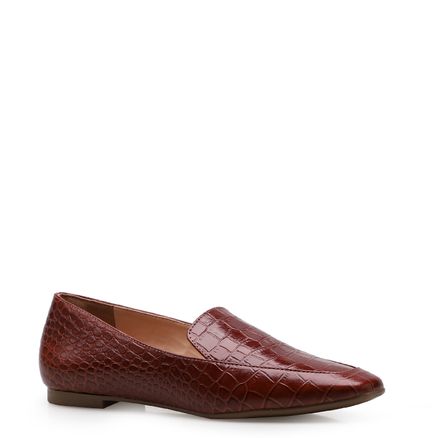 Mocassim Feminino Loafer - Couro Croco Marrom